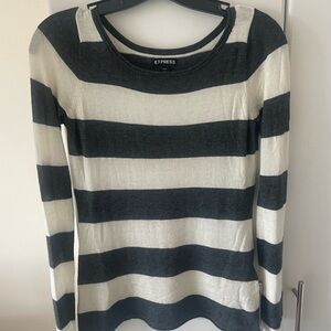 Express Black and White Striped Crew Neck Sweater